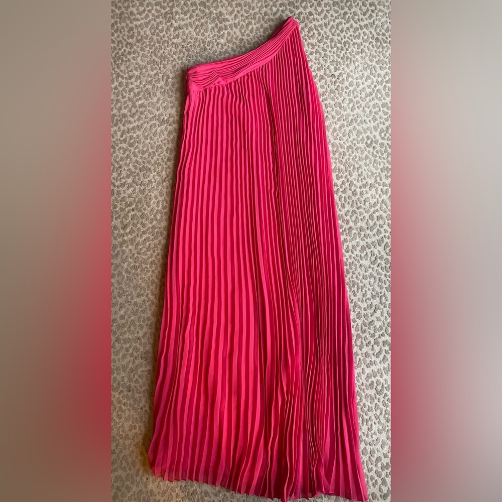 Halston Heritage Bright Pink One-Shoulder Pleated Goddess Dress, size 12